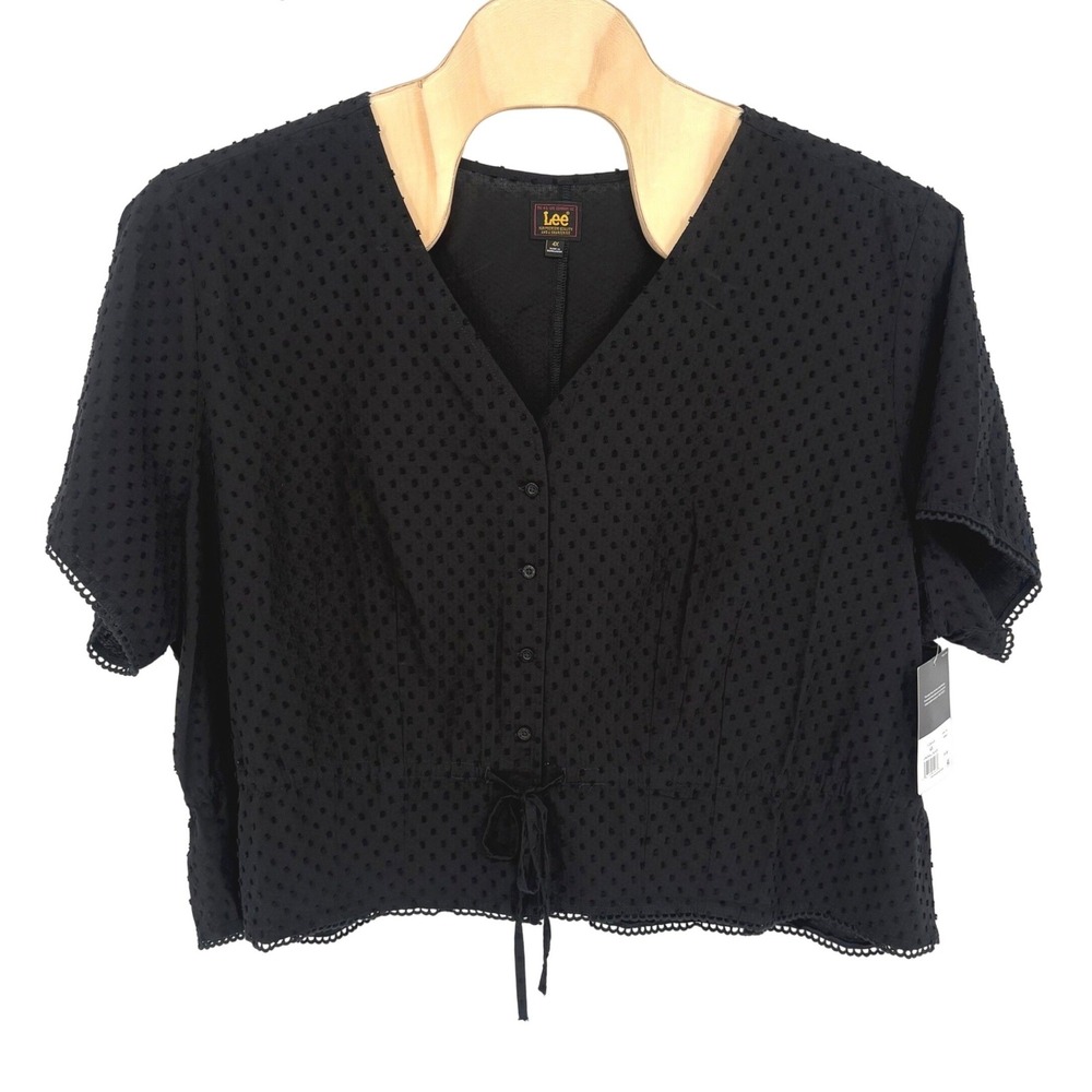 Lee Unionall Black Swiss Dot Crochet Trim Boho Cropped Peasant Top Womens 4X NEW